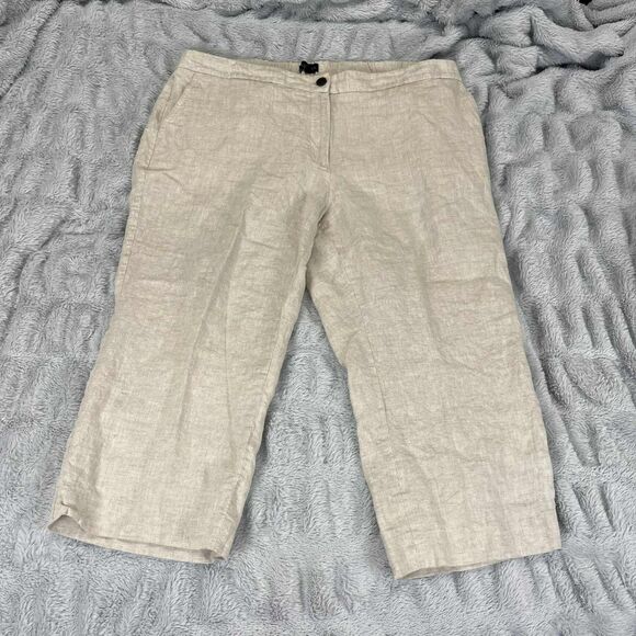 Talbots Crop Pants Women’s 16WP Beige 100% Linen Relaxed Fit Capri Summer Casual - Picture 1 of 7
